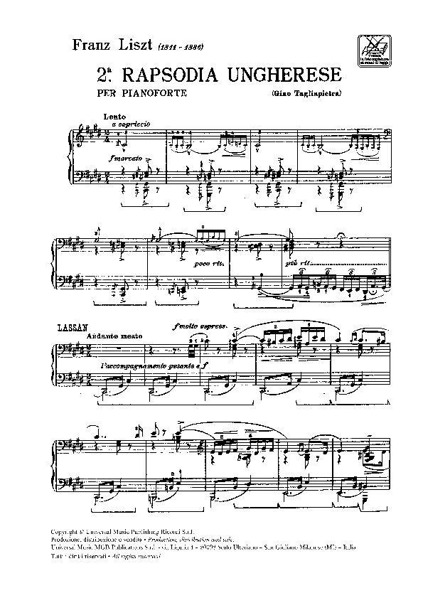 19 Rapsodie Ungheresi: N.2 In Do Diesis Min. - Per Pianoforte - pro klavír